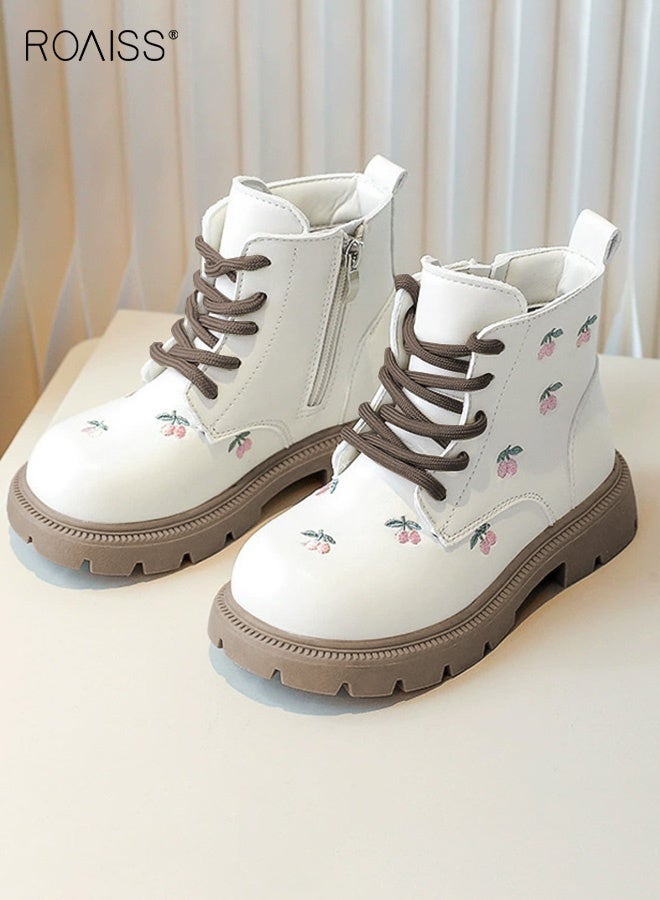roaiss Girls Stylish Boots with Embroidered Flowers, Durable Waterproof Bootie with Side Zipper, Non-slip Ankle Boots for Girls, Suitable for School and Everyday Casual Wear - Image 1